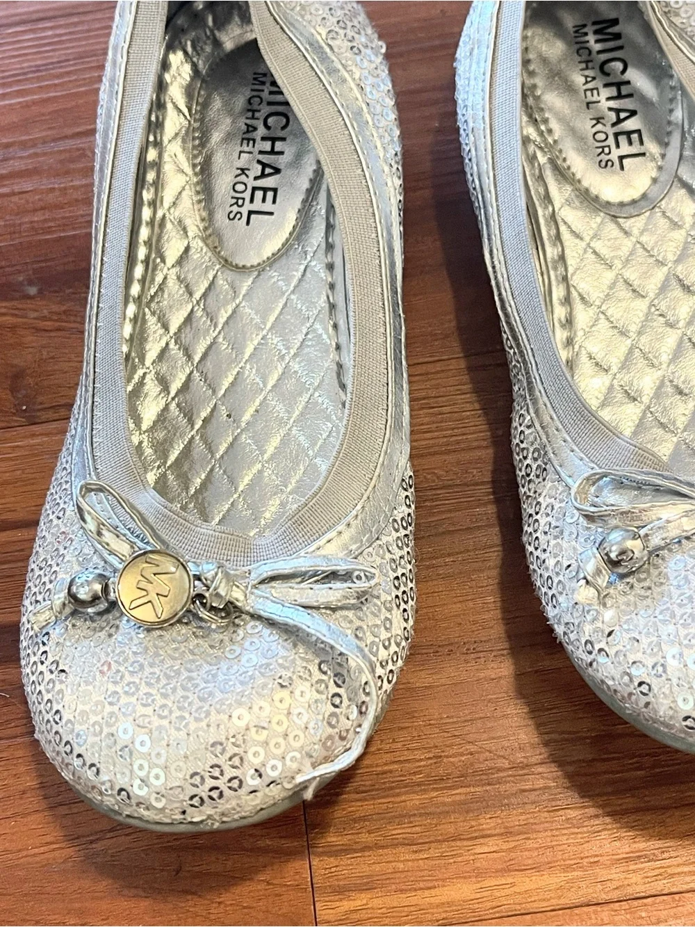 Michael Kors Silver Sequined Girls Ballerina Flats in Size 2